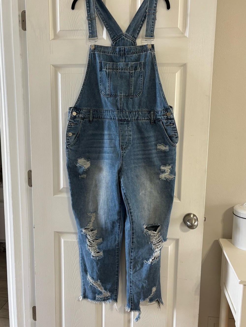 Petra153 Distressed Blue Denim Overalls